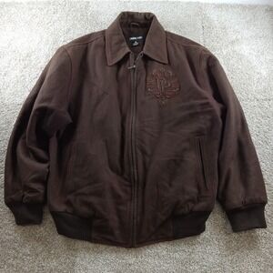 Vtg Pelle Pelle Varsity Jacket XL Brown Wool Blend‎ Fully Decorated Stitched Y2K